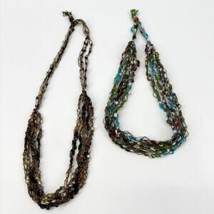 Pair of‎ Colorful Boho Artistic Multi-Strand Ribbon Yarn Necklaces – Set of 2
